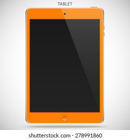 tablet yellow color with black touch screen and flare isolated on grey background. detailed and realistic device mockup. stock vector illustration