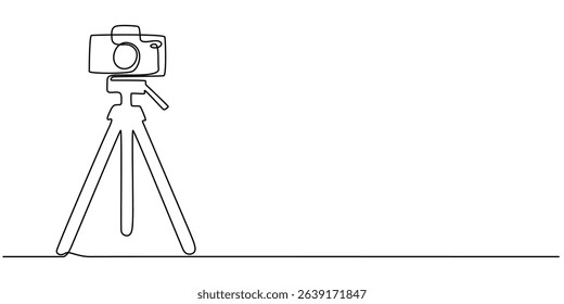 Tabletop camera tripod continuous one line drawing, Tripod Line Icon, Outline Symbol Vector Illustration, Camera on a Tripod Drawing, Tripod Rounded Line Icon, Biometric Photo concept line icon.