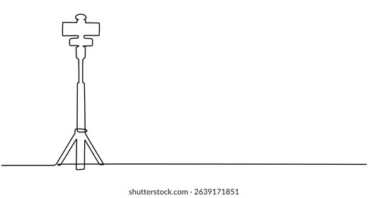 Tabletop camera tripod continuous one line drawing, Tripod Line Icon, Outline Symbol Vector Illustration, Camera on a Tripod Drawing, Tripod Rounded Line Icon, Biometric Photo concept line icon.