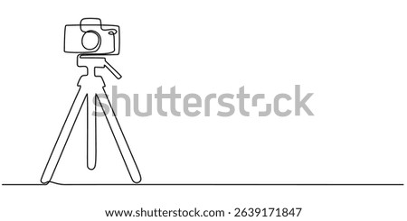 Tabletop camera tripod continuous one line drawing, Tripod Line Icon, Outline Symbol Vector Illustration, Camera on a Tripod Drawing, Tripod Rounded Line Icon, Biometric Photo concept line icon.