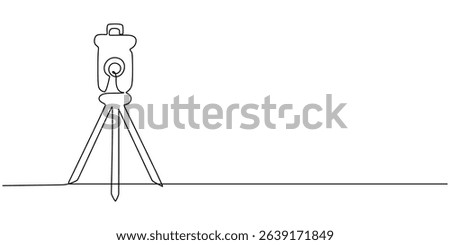 Tabletop camera tripod continuous one line drawing, Tripod Line Icon, Outline Symbol Vector Illustration, Camera on a Tripod Drawing, Tripod Rounded Line Icon, Biometric Photo concept line icon.