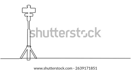 Tabletop camera tripod continuous one line drawing, Tripod Line Icon, Outline Symbol Vector Illustration, Camera on a Tripod Drawing, Tripod Rounded Line Icon, Biometric Photo concept line icon.