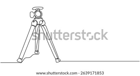 Tabletop camera tripod continuous one line drawing, Tripod Line Icon, Outline Symbol Vector Illustration, Camera on a Tripod Drawing, Tripod Rounded Line Icon, Biometric Photo concept line icon.