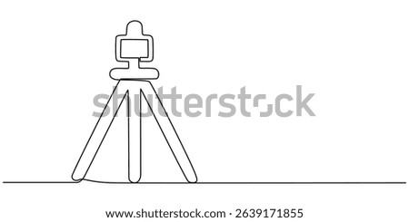 Tabletop camera tripod continuous one line drawing, Tripod Line Icon, Outline Symbol Vector Illustration, Camera on a Tripod Drawing, Tripod Rounded Line Icon, Biometric Photo concept line icon.