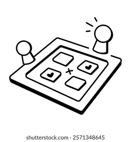 Tabletop game with wooden pawns, doodle icon 

