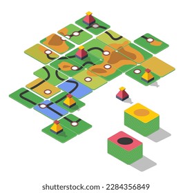 Tabletop games for recreation and entertainment. Isolated Board playing surface with pointers and pieces for making tun and moving. Leisure and fun, gameplay and hobbies. Vector in flat style