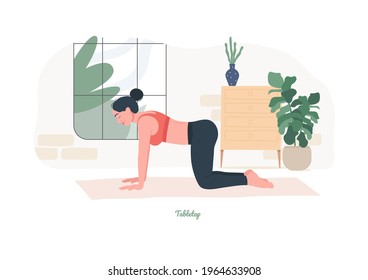 Tabletop Yoga pose. Young woman practicing yoga  exercise. Woman workout fitness, aerobic and exercises. Vector Illustration.