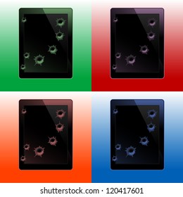 tablets with bullet shots on various backgrounds