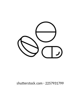 Tablets and Capsule Isolated Line Icon. Vector sign for applications, books, banners, adverts, sites, shops, stores