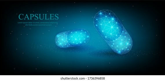 Tablets. Capsules of tablets of abstract polygonal style. Medications or tablets or capsules. Technology and innovation in pharmacology. Straight round cylinders with a flat surface.