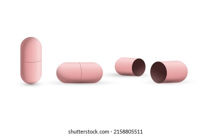 Comprimidos, cápsulas, placebo. La pastilla de naranja está vacía. Ilustración del vector