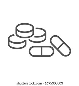 Tablets and capsules with powder icon in flat style.Vector illustration.