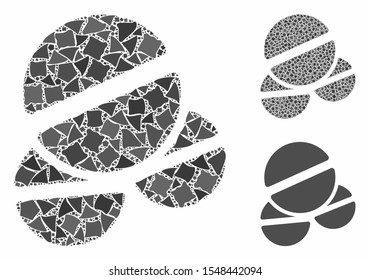 Tablets composition of inequal parts in variable sizes and color tones, based on tablets icon. Vector inequal parts are composed into collage. Tablets icons collage with dotted pattern.