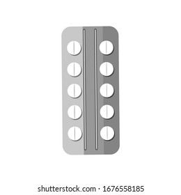 Tablets. The cure for diseases and viruses. Pack of white round pills. For packaging design. White background. Flat vector tablet icon. Care icon.