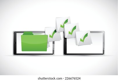 tablets exchanging files illustration design over a white background