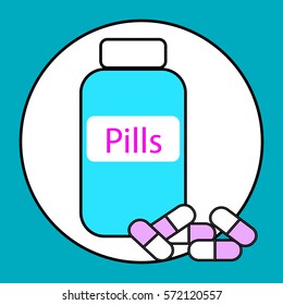 Tablets and a jar of medicine. Vector icon