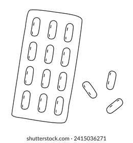 Tabletten, Tabletten oder Tabletten in Blisterpackungen, Behandlung mit Erkältung und Grippe, flache Vektor-Dosierung