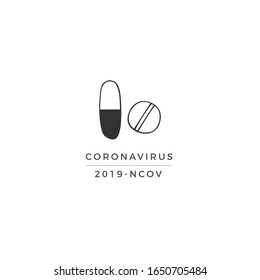 Tablets, medicines. Vector hand drawn icon, isolated object. A part of Wuhan coronavirus 2019-nCoV illustration set.