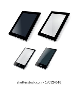 tablets and mobile phone isolated on white background