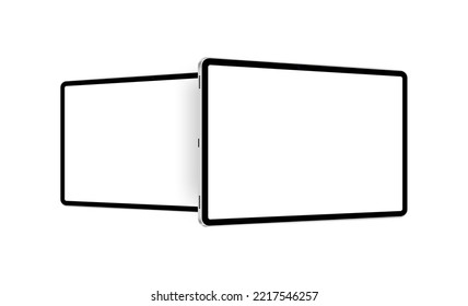 Tablets Mockups with Blank Horizontal Screens, Side Perspective View, Isolated on White Background. Vector Illustration