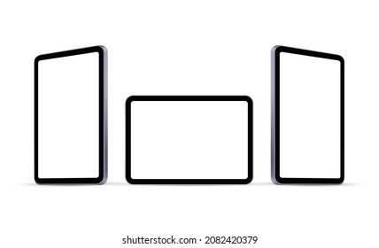 Tablets Mockups with Blank Horizontal and Vertical Screens, Front, Side View. Vector Illustration