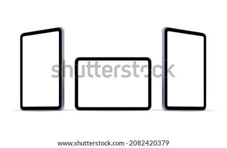 Tablets Mockups with Blank Horizontal and Vertical Screens, Front, Side View. Vector Illustration
