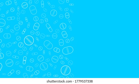 Tablets on blue.Vector illustration. Covid-19. Pandemic. Pills. Coronavirus. Seamless. Copy space.