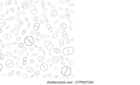 Tablets on white.Vector illustration. Covid-19. Pandemic. Pills. Coronavirus. Seamless. Copy space