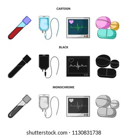 Tablets and other equipment.Medicine set collection icons in cartoon,black,monochrome style vector symbol stock illustration web.