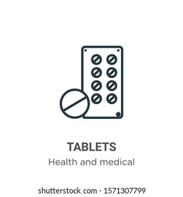 Tablets outline vector icon. Thin line black tablets icon, flat vector simple element illustration from editable health and medical concept isolated on white background
