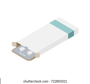 Tablets paper box packaging mock up template isolated. Blister is medical pill. Medicine Tablet