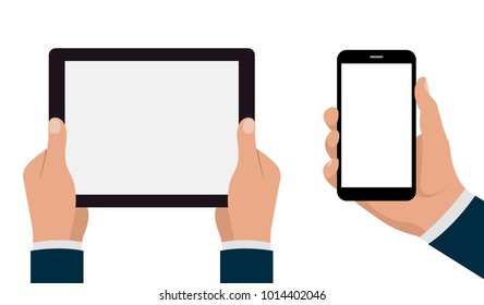 Tablets pc and phone with hands set. Stock illustration