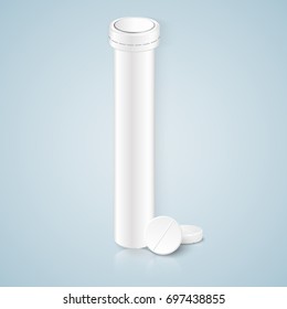 Tablets and pill capsule with medicine plastic bottle isolated on white