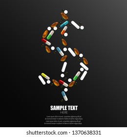 Tablets, pills and capsules in shape dollar sign
