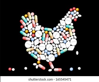 Tablets, pills and capsules, that shape a hen.