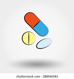 Tablets and pills icons set for web and mobile application. Vector illustration on a white background.