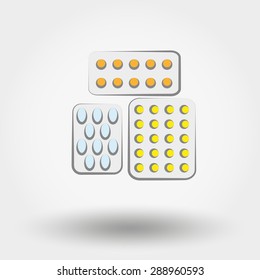 Tablets and pills icons set for web and mobile application. Vector illustration on a white background.