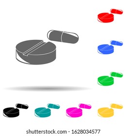 tablets and pills multi color style icon. Simple glyph, flat vector of dental icons for ui and ux, website or mobile application