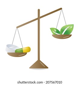 Tablets and pills or natural remedy? EPS 10 vector file.