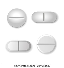Tablets and pills vector set isolated  on white background.