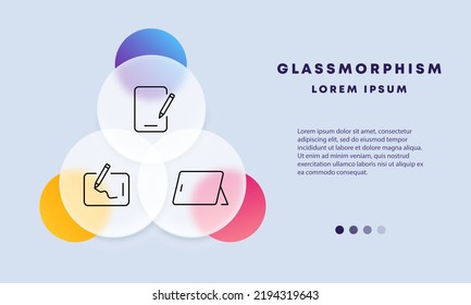 Icono de conjunto de tabletas. Smart Devices, stylus, graphic, stand, portable, hobby, art, job, crear ilustraciones, creatividad. Concepto tecnológico. Glasmorfismo. Icono de línea de vector para negocios y publicidad.