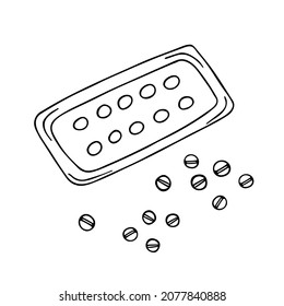 Tablets set. Medical hand-drawn doodle illustration. Health care, therapy, treatment concept. Isolated. Vector