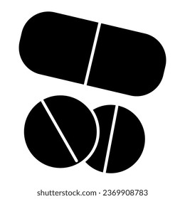 Tablets solid icon. Medicines illustration isolated on white. Drugs or pills glyph style design, designed for web and app. Eps 10