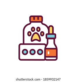 Tablets for treatment of animal diseases color line icon. Pill bottle and blister. Isolated vector element. Outline pictogram for web page, mobile app, promo.