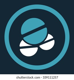 Tablets vector icon. Style is bicolor flat rounded symbol, blue and white colors, rounded angles, dark blue background.