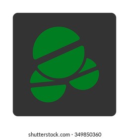 Tablets vector icon. Style is flat rounded square button, green and gray colors, white background.