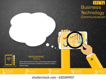 Tablet-Technology Communication - modern Idea and Concept Vector Infographic template with Background Calculate numbers,Speech bubbles.
