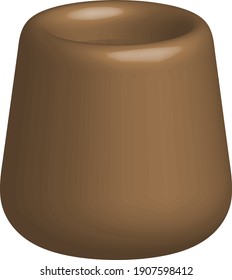 Ilustración dibujada en volumen 3d de vajilla, jarra de loza marrón. Diseño moderno de un plato, vaso de madera para líquido.