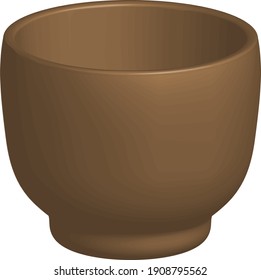 Tableware 3d volume drawn illustration, brown earthenware jug. Modern design of a plate, Wooden vessel for liquid.