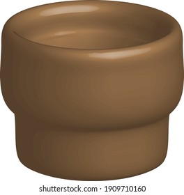 Tableware 3d volume drawn illustration, brown earthenware jug. Modern design of a plate, Wooden vessel for liquid.